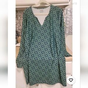 Haley and the Hound Dress 3/4 sleeve Green Blue V-neck Made in USA XL